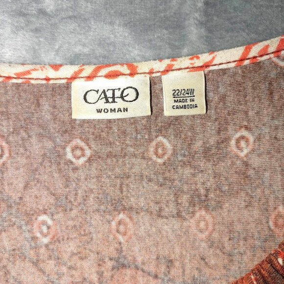 Cato Womens Plus 22 24 Vintage Artsy Vibrant Flutter Sleeve‎ Boho Statement Top - Picture 3 of 10